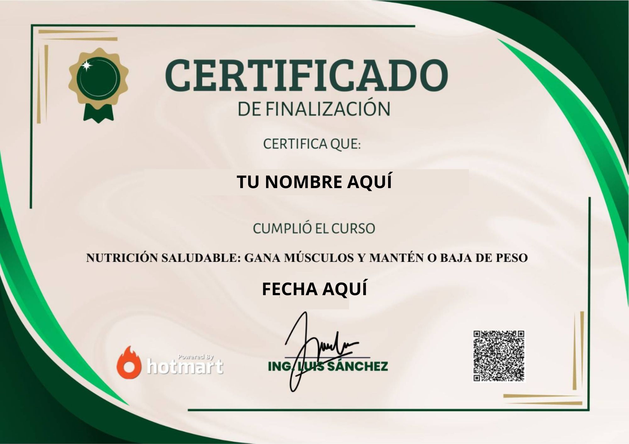 Certificado de Finalizacion de Nutricion Saludable