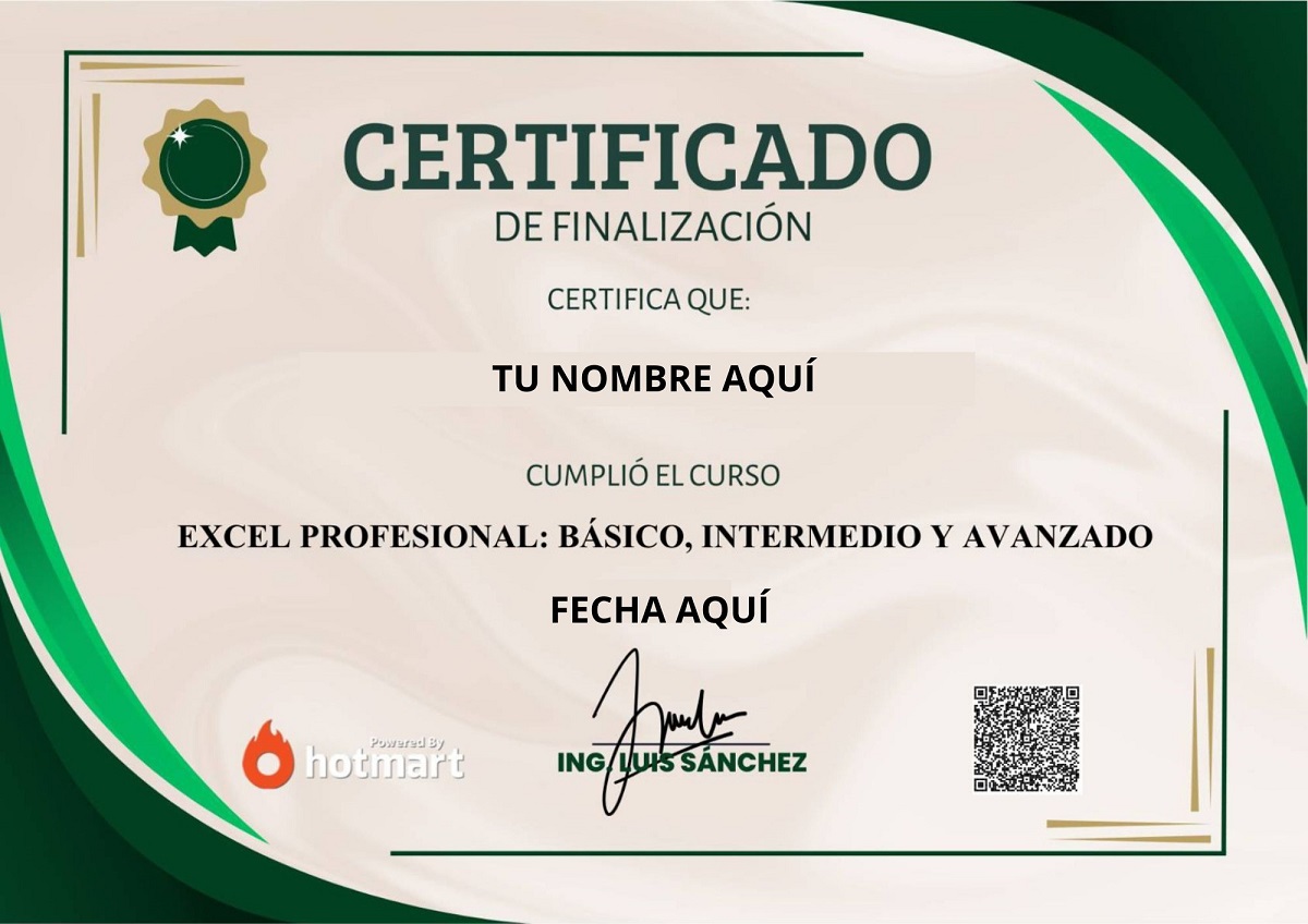 Certificado de finalizacion Excel Profesional