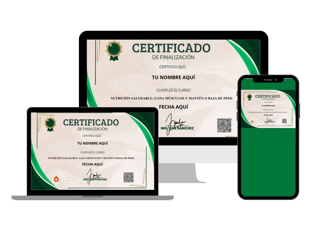 Certificado en diferentes dispositivos de Nutricion Saludable